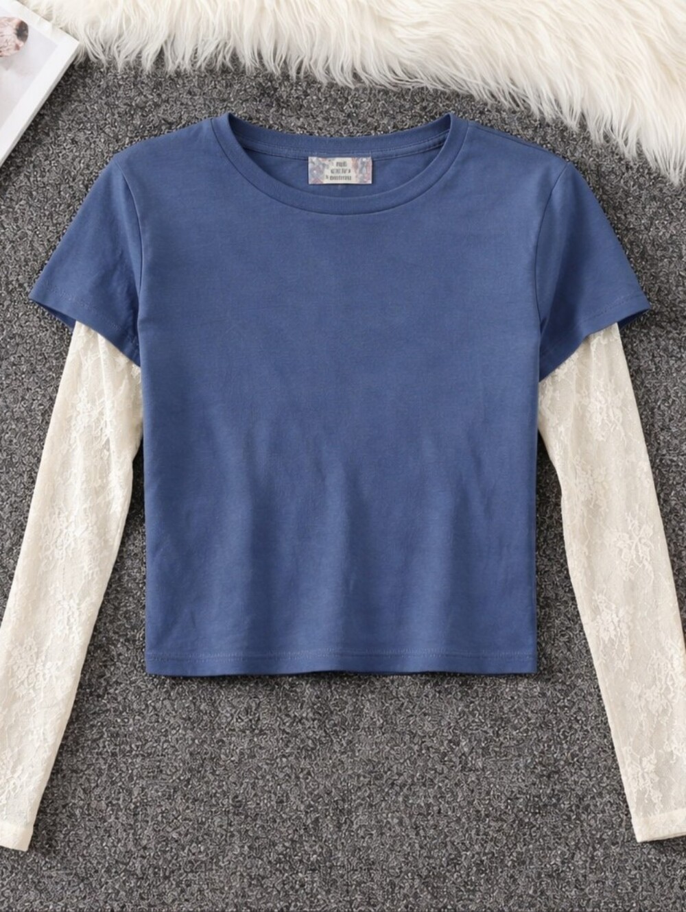 Pink Republic Blue Layered Lace-Sleeve Women's Top